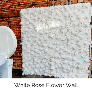 White rose flower wall that can be rented along with your photo booth or by itself
