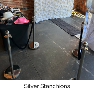 Silver Stanchions that can be rented for your next event