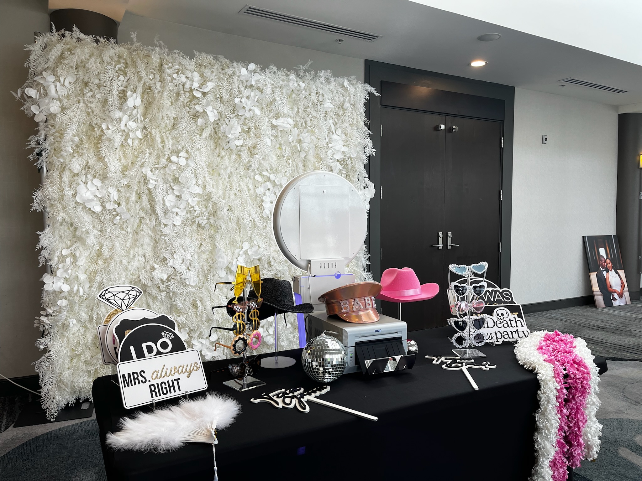 Pearl Photo Booth with White Pampas Flower Wall